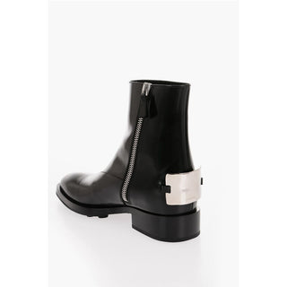 Jil Sander Brushed Leather ANGKOR Booties with Metal Plaque 4cm