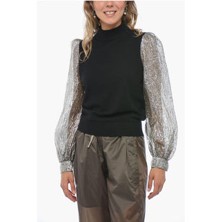 Tory Burch Turtleneck Sweater with Sleeves Crinkle Effect