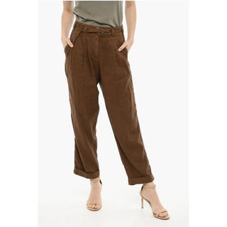 Woolrich Doluble Pleated Linen and Cotton Pants with Belt