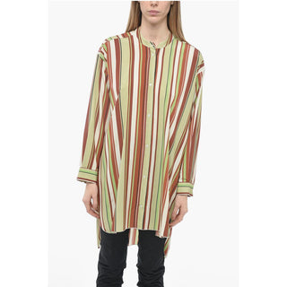 Mr. Mrs. Shirt Bayadere Patterned Silk Blend Shirt with Mandarin Collar