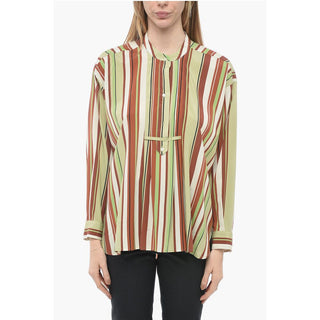 Mr. Mrs. Shirt Bayadere Patterned Silk Blend Blouse with Mandarin Collar