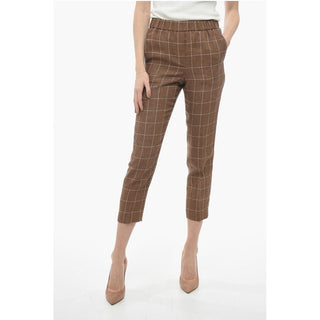 Peserico Windowpane Check Flax Pants with Elastic Waistband