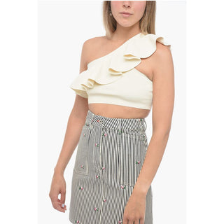 Celine Asymmetric Cropped Top with Ruffles