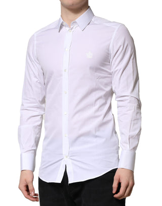 Dolce & Gabbana White GOLD Crown Cotton Dress Formal Shirt