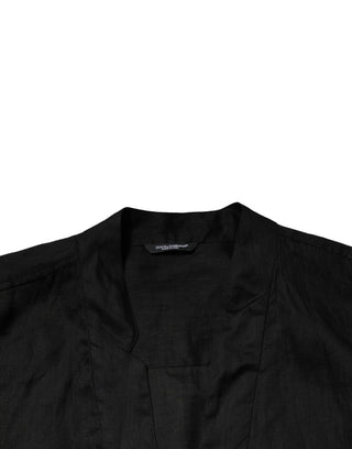 Dolce & Gabbana Black Linen Long Sleeves Men Casual Shirt