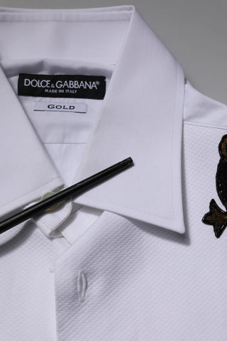 Dolce & Gabbana White GOLD Embellished Formal Men Dress Shirt
