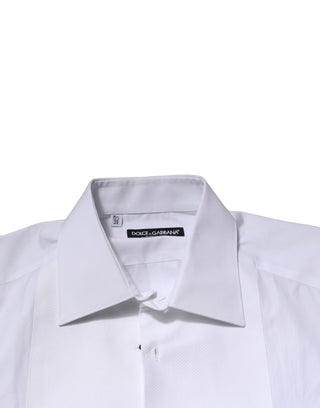 Dolce & Gabbana White GOLD Crown Cotton Dress Formal Shirt