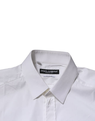 Dolce & Gabbana White GOLD Cotton Men Dress Formal Shirt