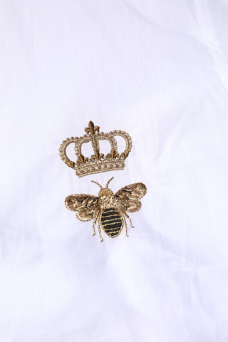 Dolce & Gabbana White GOLD Crown Bee Men Dress Formal Shirt