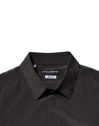 Dolce & Gabbana Dark Brown Silk GOLD Men Dress Formal Shirt