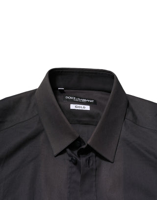 Dolce & Gabbana Blue Cotton GOLD Long Sleeves Formal Shirt