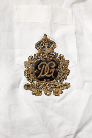 Dolce & Gabbana White DG Crown Embellish Dress Formal Shirt
