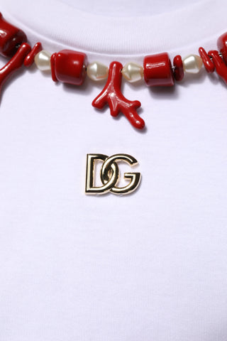 Dolce & Gabbana White Embellished Cotton Crew Neck T-shirt