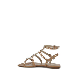 Valentino Garavani Beige Calf Leather Bos Taurus Flat Sandals
