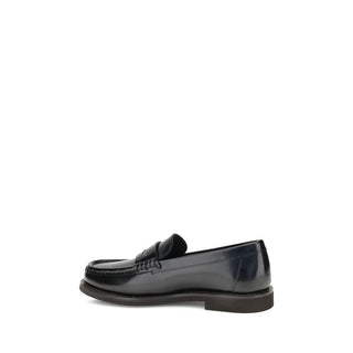 Brunello Cucinelli Black Calf Leather Bos Taurus Slip-On Loafers