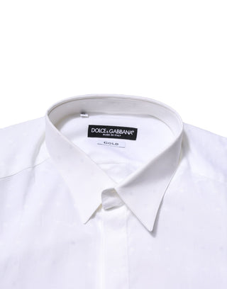 Dolce & Gabbana White Cotton GOLD Long Sleeves Formal Shirt