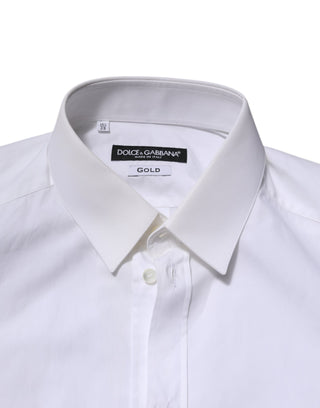 Dolce & Gabbana White Cotton GOLD Long Sleeves Formal Shirt