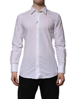 Dolce & Gabbana White Cotton GOLD Long Sleeves Formal Shirt