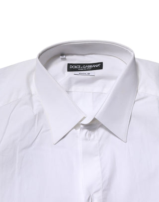 Dolce & Gabbana White Cotton GOLD Long Sleeves Formal Shirt