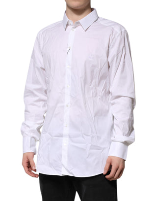 Dolce & Gabbana White Cotton GOLD Long Sleeves Formal Shirt