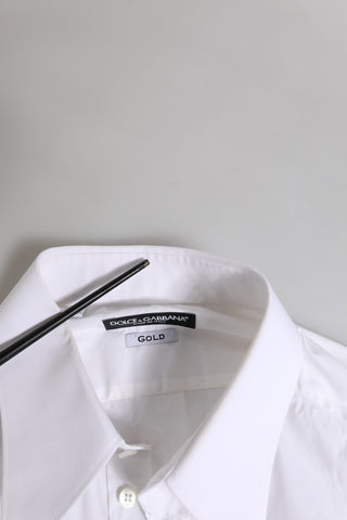 Dolce & Gabbana White GOLD Long Sleeve Dress Men Formal Shirt