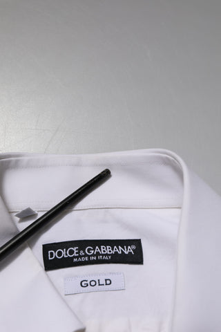 Dolce & Gabbana White GOLD Cotton Poplin Dress Formal Shirt