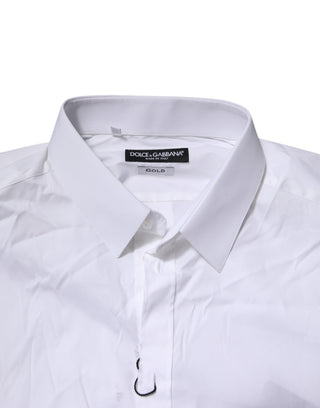 Dolce & Gabbana White GOLD Cotton Men Dress Formal Shirt