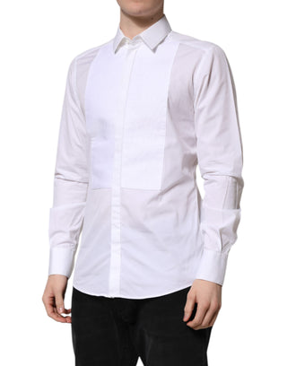 Dolce & Gabbana White GOLD Cotton Bib Dress Formal Shirt