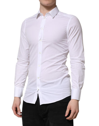 Dolce & Gabbana White GOLD Cotton Long Sleeve Men Formal Shirt