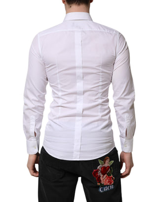Dolce & Gabbana White GOLD Cotton Long Sleeve Men Formal Shirt