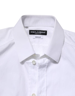 Dolce & Gabbana White GOLD Cotton Long Sleeve Men Formal Shirt