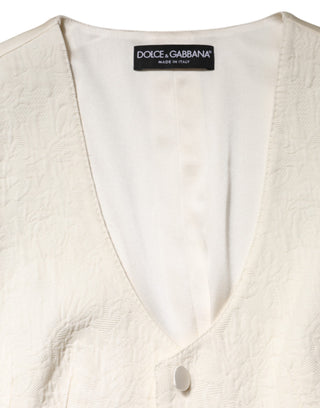 Dolce & Gabbana Ivory Cotton Button Down Sleeveless Vest Top