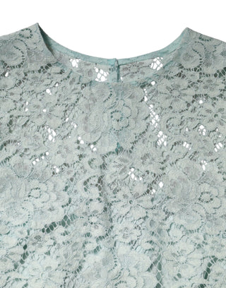 Dolce & Gabbana Mint Green Floral Lace Cotton Blouse Top