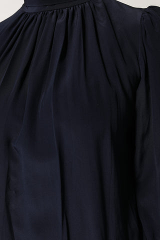 Dolce & Gabbana Blue Silk Mock Neck Long Sleeves Blouse Top