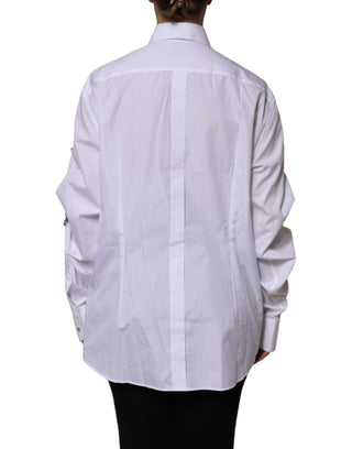 Dolce & Gabbana White Rhinestone Embellish Long Sleeves Top