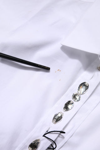 Dolce & Gabbana White Rhinestone Embellish Long Sleeves Top