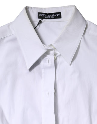 Dolce & Gabbana White Cotton Collared Long Sleeves Blouse Top