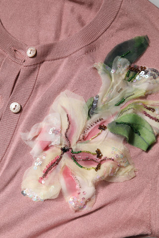 Dolce & Gabbana Pink Silk Knit Button Down Cardigan Sweater