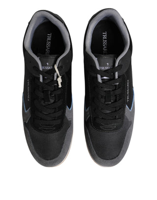 Trussardi Black Gray Lace Up Low Top Casual Sneakers Shoes