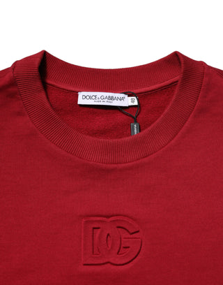 Dolce & Gabbana Red Embossed Logo Cotton Crew Neck Sweater