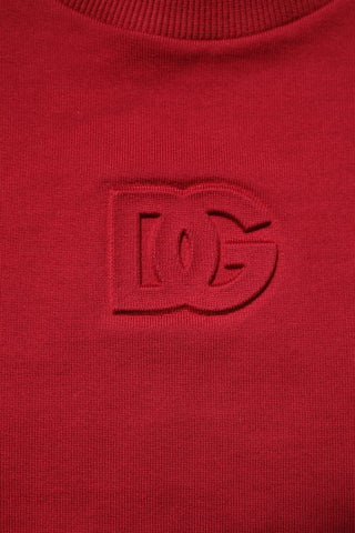 Dolce & Gabbana Red Embossed Logo Cotton Crew Neck Sweater