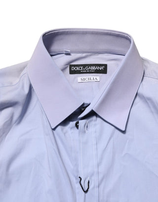 Dolce & Gabbana Blue Cotton SICILIA Long Sleeves Dress Shirt