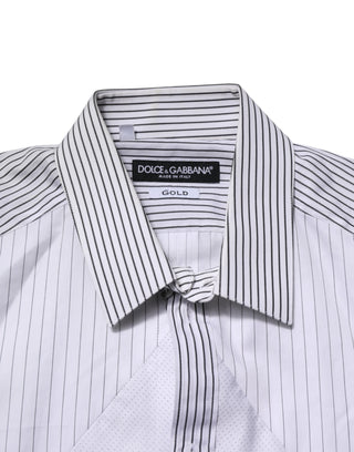 Dolce & Gabbana White Striped GOLD Long Sleeves Dress Shirt
