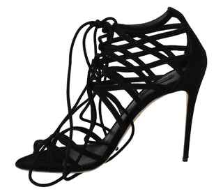 Dolce &amp; Gabbana Elegant Black Suede Gladiator Stilettos