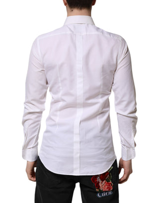 Dolce & Gabbana White Cotton GOLD Long Sleeves Dress Shirt