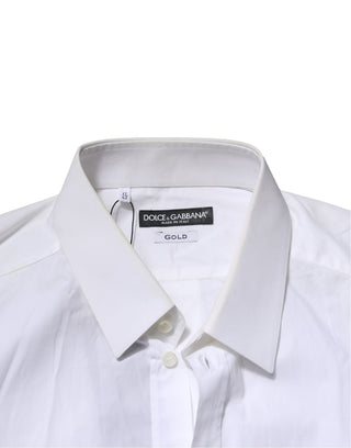 Dolce & Gabbana White Cotton GOLD Long Sleeves Dress Men Shirt