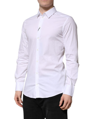 Dolce & Gabbana White Cotton GOLD Long Sleeve Men Dress Shirt