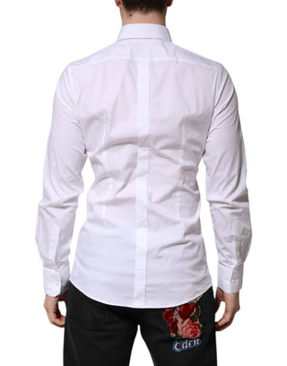 Dolce & Gabbana White Cotton GOLD Long Sleeve Men Dress Shirt