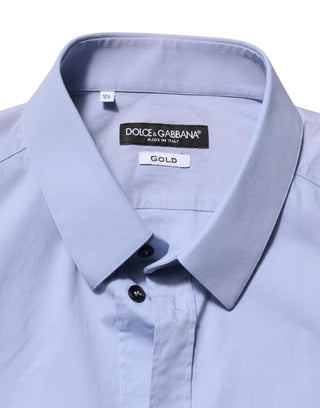 Dolce & Gabbana Blue Cotton GOLD Long Sleeves Dress Shirt