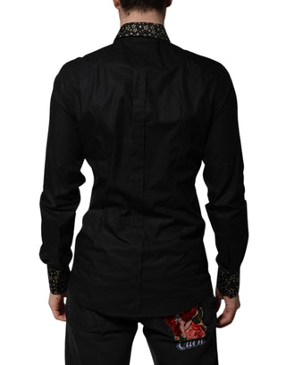 Dolce & Gabbana Black Cotton GOLD Long Sleeves Dress Shirt